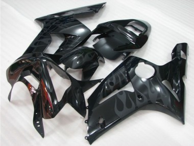 Carénages Moto Kawasaki ZX6R 2003-2004 - Noir Brillant Gris Flamme Vendre