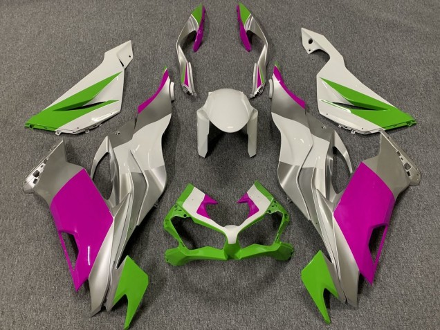 Carénages Moto Kawasaki ZX6R 2019-2022 - Blanc Argent Vert Rose