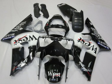 Carénages Moto Kawasaki ZX6R 2003-2004 - Noir Brillant Blanc West Vendre