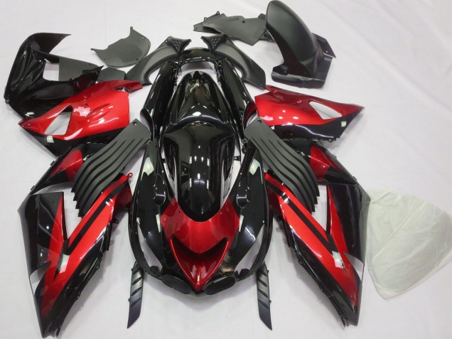 Carénages Moto Kawasaki ZX14R 2006-2011 - Rouge Noir Brillant Bande