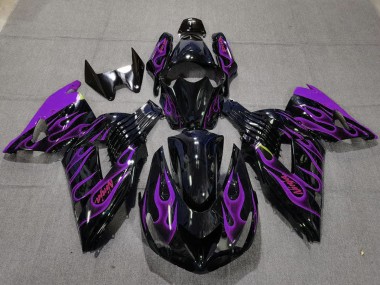 Carénages Moto Kawasaki ZX14R 2006-2011 - Noir Brillant Violet Flamme Vendre