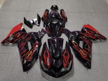 Carénages Moto Kawasaki ZX14R 2006-2011 - Noir Brillant Rouge Flamme Or Ninja Vendre