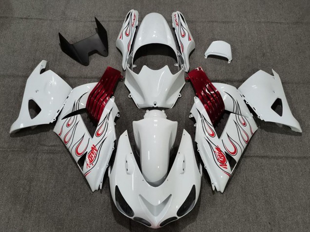 Carénages Moto Kawasaki ZX14R 2006-2011 - Blanc Rouge Flamme