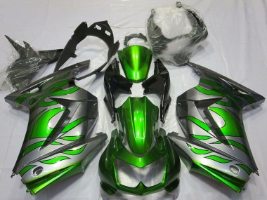 Carénages Moto Kawasaki Ninja 250 2008-2012 - Argent Vert Flamme Vendre