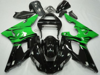 Carénages Moto Yamaha R1 2000-2001 - Vert Noir Brillant Flamme Vendre