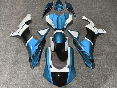 Carénages Moto Yamaha R1 2015-2019 - Bleu Clair Blanc Fibre de Carbone Accents Vendre