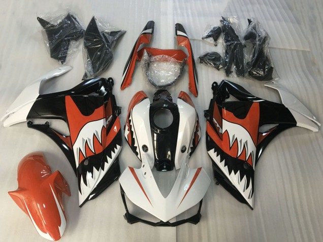 Carénages Moto Yamaha R3 2015-2018 - Blanc Orange Noir Brillant Requin