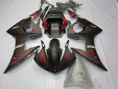 Carénages Moto Yamaha R6 2003-2004 - Noir Mat Rouge Flamme Vendre