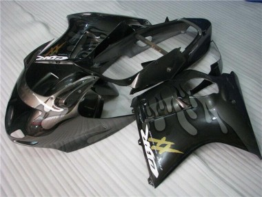 Carénages Moto Honda CBR1100XX Blackbird 1996-2007 - Noir Brillant Argent Flamme Vendre