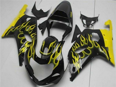 Carénages Moto Suzuki GSXR 600/750 2001-2003 - Noir Brillant Jaune Flamme Vendre