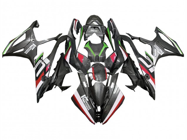 Carénages Moto BMW S1000RR 2019-2022 - Noir Rouge Vert Fibre de Carbone