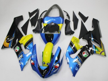 Carénages Moto Kawasaki ZX6R 2005-2006 - Bleu Jaune Noir Requin Vendre