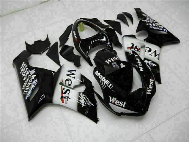 Carénages Moto Kawasaki ZX6R 2005-2006 - Noir Brillant Blanc West