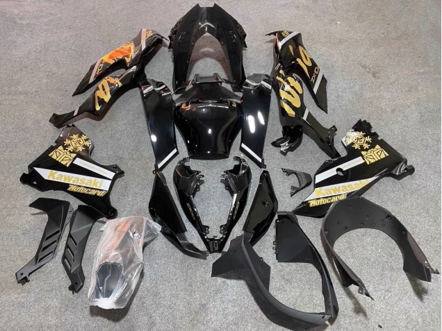 Carénages Moto Kawasaki ZX10R 2021-2025 - Noir Brillant Or Elf Neige