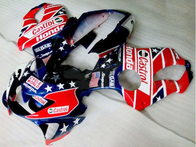 Carénages Moto Honda CBR600 F4 1999-2000 - Rouge Blanc Bleu Noir Brillant Étoile Castrol