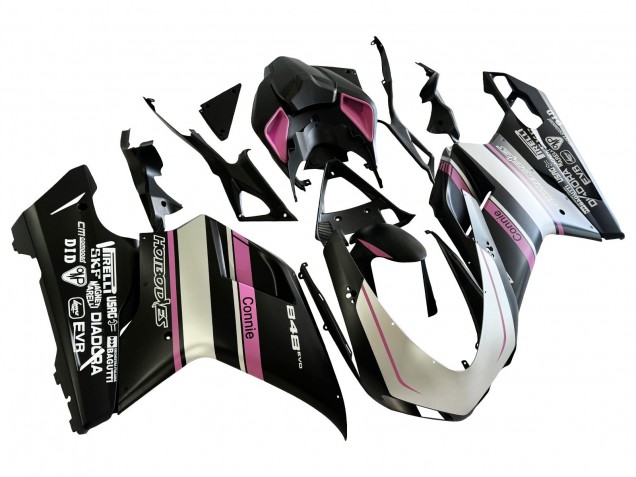 Carénages Moto Ducati 848 2007-2014 - Blanc Rose Noir Brillant Connie