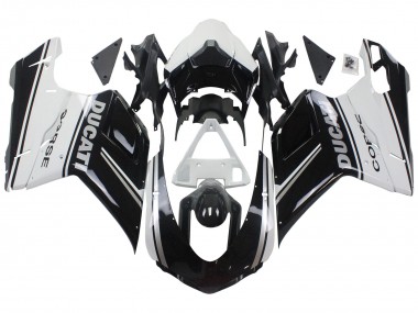 Carénages Moto Ducati 848/1098/1198 2007-2014 - Blanc Noir Brillant Corse Vendre