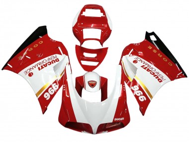 Carénages Moto Ducati 996 1993-2005 - Blanc Rouge Or Noir Brillant Corse Performance Vendre