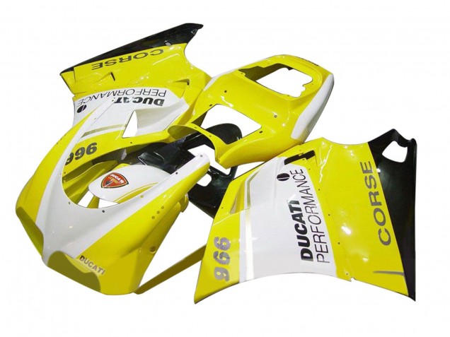 Carénage Moto Ducati 996 1993-2005 - Blanc Jaune Noir Brillant Corse Performance