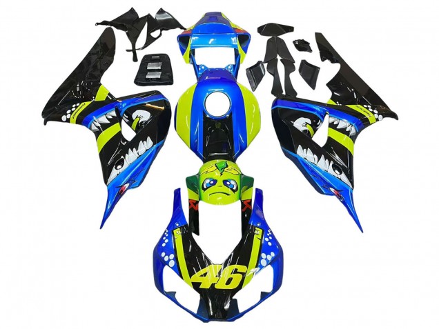 Carénages Moto Honda CBR1000RR 2006-2007 - Bleu Fluorescent Vert Noir Brillant Requin 46
