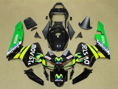 Carénages Moto Honda CBR600RR 2003-2004 - Noir Brillant Jaune Vert MoviStar Castrol Vendre