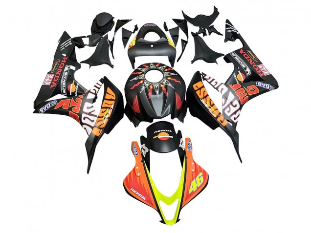 Carénages Moto Honda CBR600RR 2007-2008 - Noir Mat Orange Rouge Rossi Repsol 46