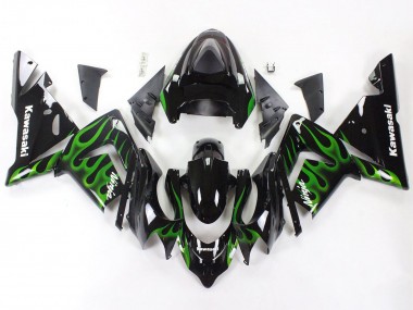 Carénages Moto Kawasaki ZX10R 2004-2005 - Noir Vert Flamme Ninja Vendre