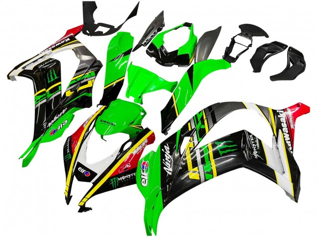 Carénages Moto Kawasaki ZX10R 2016-2020 - Vert Jaune Rouge Noir Elf Monstre