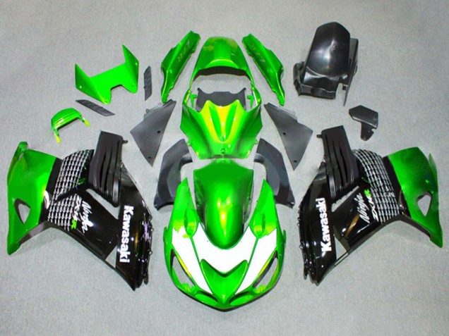 Carénages Moto Kawasaki ZX14R ZZR1400 2006-2011 - Vert Blanc Noir Brillant