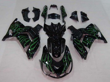 Carénage Moto Kawasaki ZX14R ZZR1400 2006-2011 - Noir Brillant Vert Flamme Vendre