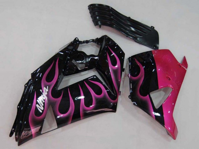 Carénages Moto Kawasaki ZX14R ZZR1400 2006-2011 - Noir Brillant Rouge Rose Flamme