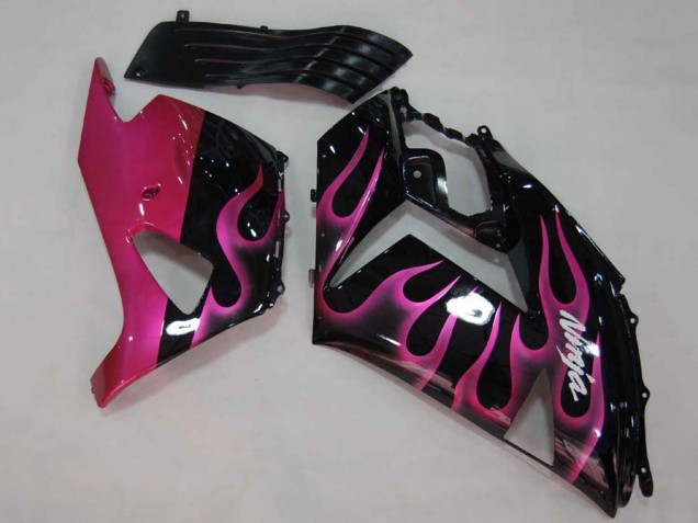 Carénages Moto Kawasaki ZX14R ZZR1400 2006-2011 - Noir Brillant Rouge Rose Flamme