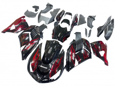 Kits Carénage Moto Kawasaki ZX14R ZZR1400 2006-2011 - Noir Brillant Rouge Flamme Vendre