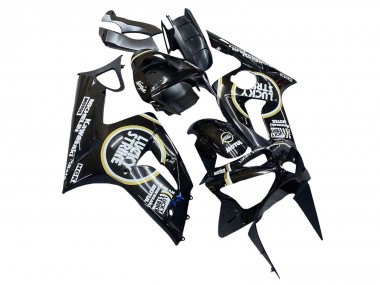 Carénages Moto Kawasaki ZX6R 2003-2004 - Noir Brillant Blanc Motul Lucky Strike Vendre