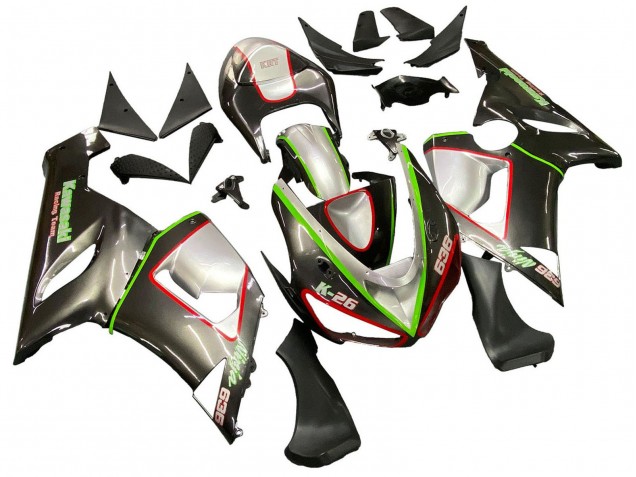Carénages Moto Kawasaki ZX6R 2005-2006 - Noir Argent Vert Rouge K-26