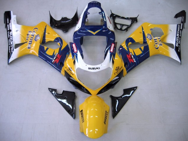 Carénages Moto Suzuki GSXR1000 2000-2002 - Jaune Bleu Foncé Blanc Motul Corona