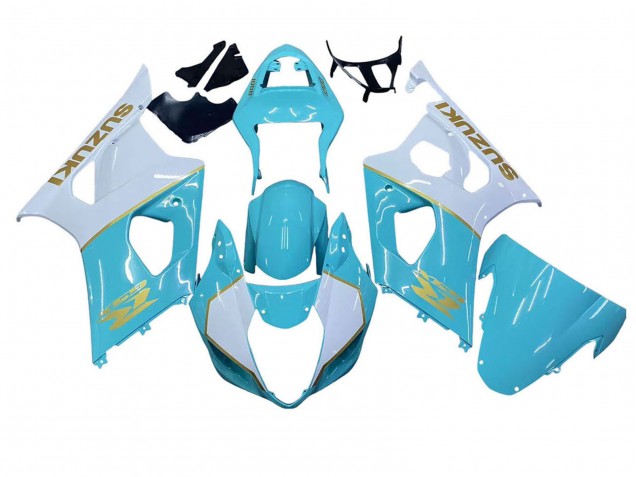 Carénages Moto Suzuki GSXR 1000 2003-2004 - Blanc Bleu Clair Or
