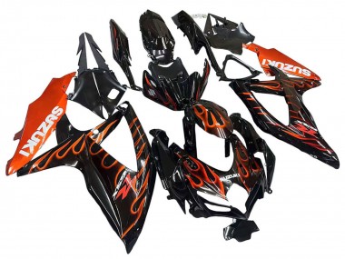 Carénages Moto Suzuki GSXR 600 / GSXR 750 2008-2010 - Noir Brillant Orange Flamme Vendre