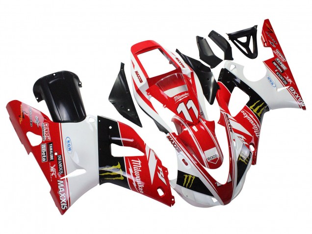 Carénages Moto Yamaha YZF 1000 R1 1998-1999 - Rouge Blanc Noir Jaune Monstre Milwaukee MAXXIS 11