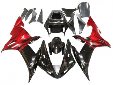 Carénages Moto Yamaha YZF 1000 R1 2002-2003 - Noir Brillant Rouge Flamme Vendre
