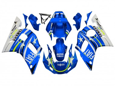 Carénages Moto Yamaha YZF 600 R6 1998-2002 - Blanc Bleu Jaune Néon Fiat Motul Michelin Vendre