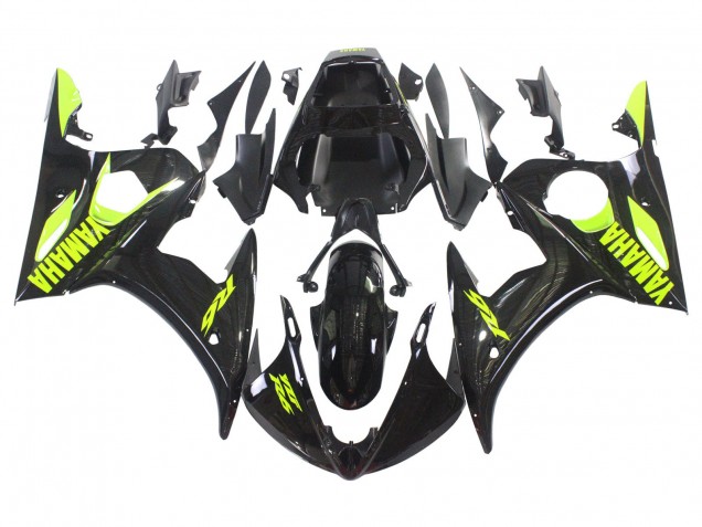 Carénages Moto Yamaha YZF R6S 2006-2009 - Noir Brillant Jaune Néon