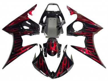 Carénages Moto Yamaha YZF 600 R6 2005 - Noir Rouge Flamme Vendre