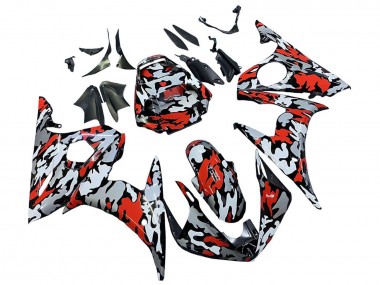 Carénages Moto Yamaha YZF 600 R6 2005 - Noir Rouge Gris Camouflage Vendre