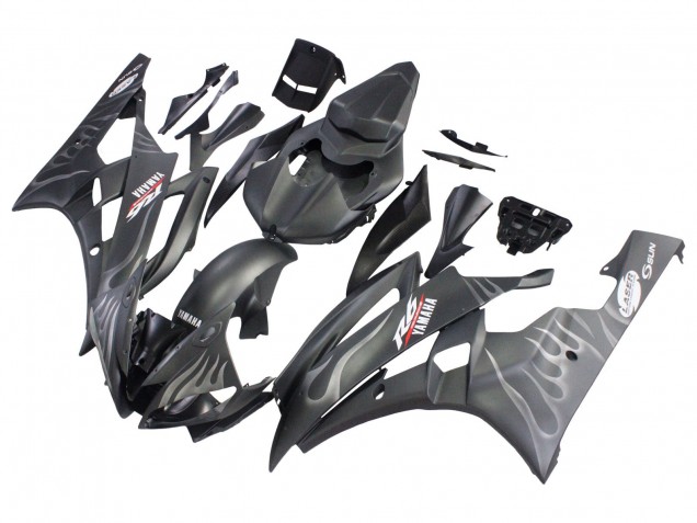 Carénages Moto Yamaha YZF 600 R6 2006-2007 - Noir Mat Argent Flamme