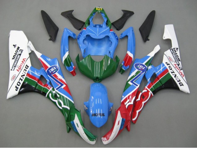 Carénages Moto Yamaha YZF 600 R6 2006-2007 - Bleu Vert Blanc Rouge Dunlop Michelin Motul