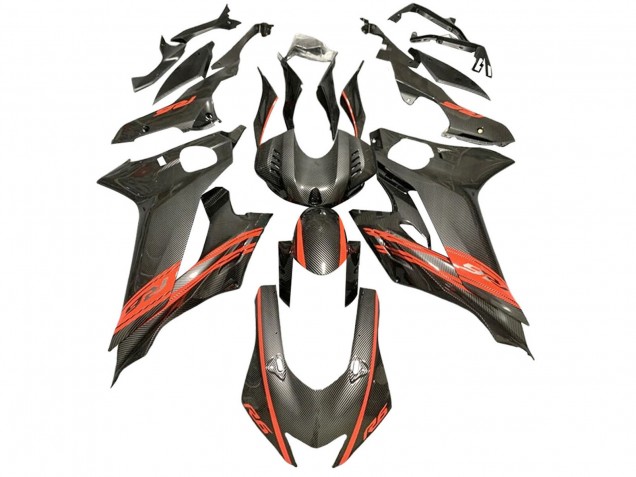 Carénages Moto Yamaha YZF 600 R6 2017-2023 - Rouge Noir Fibre de Carbone Style
