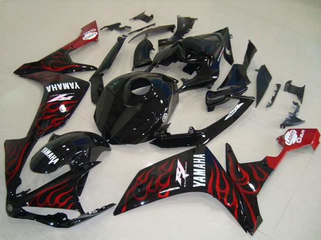Carénages Moto Yamaha YZF R1 2007-2008 - Noir Brillant Rouge Flamme