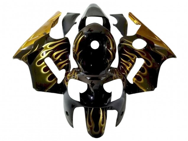 Carénages Moto Kawasaki ZX12R 2000-2001 - Noir Brillant Or Flamme