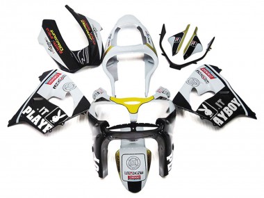 Carénages Moto Kawasaki ZX9R 2000-2001 - Blanc Jaune Noir Brillant Playboy Vendre